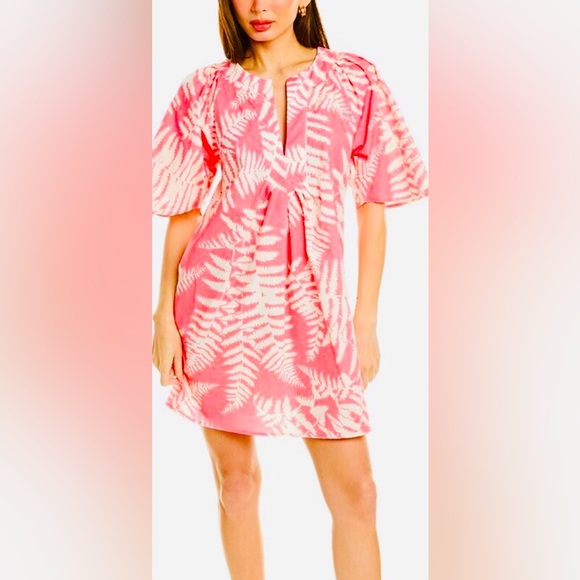 FLORA BAE, NEW YORK. NWT. Stefanie Cotton Shift Dress -Pink w/ Tropical Print XS - Picture 4 of 15